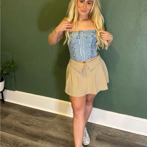 Denim Blue Corset Crop Top - Picture 2 of 4